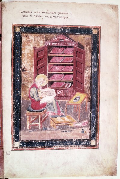 Ezra Writing the Sacred Books from Memory in 458 BC, from the Codex Amiatinus by Anglo Saxon